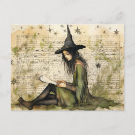 Cartão Postal Watercolor Witch Vintage Papers
