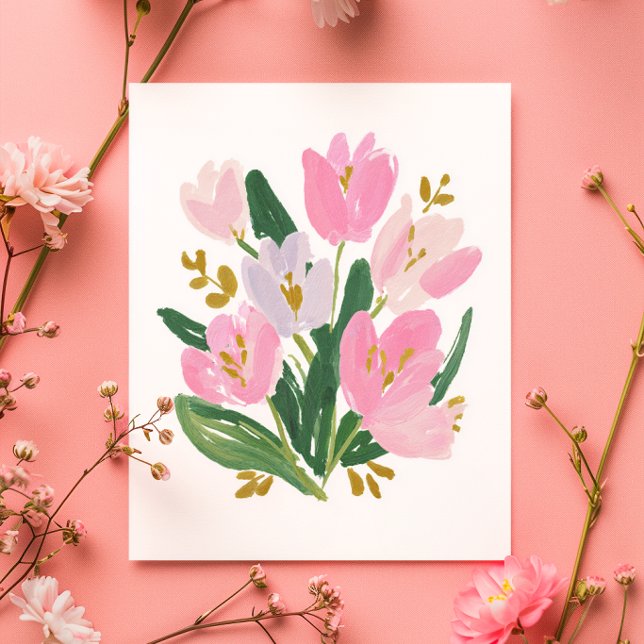 Cartão Postal Watercolour Tulips Mother’s Day Card minimal (Criador carregado)