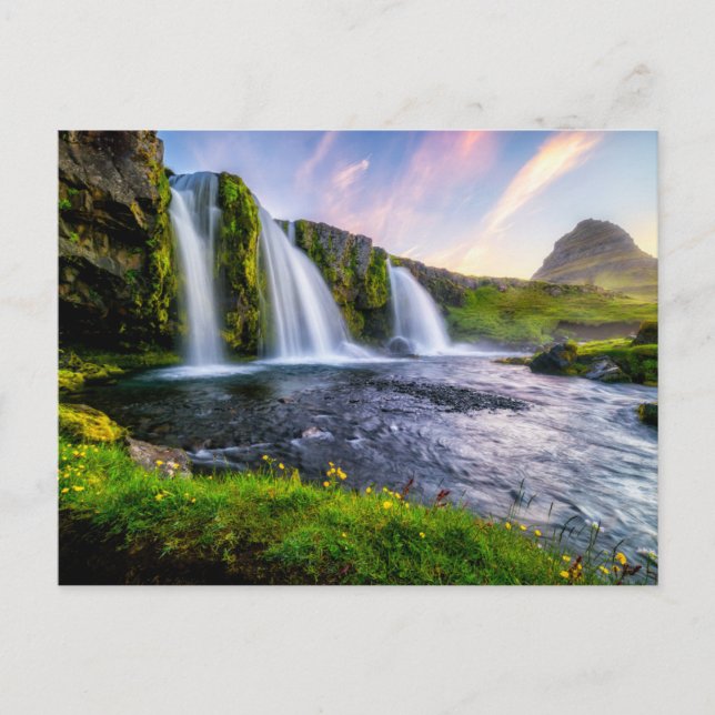 Cartão Postal Waterfalls | Kirkjufellsfoss, Iceland (Frente)