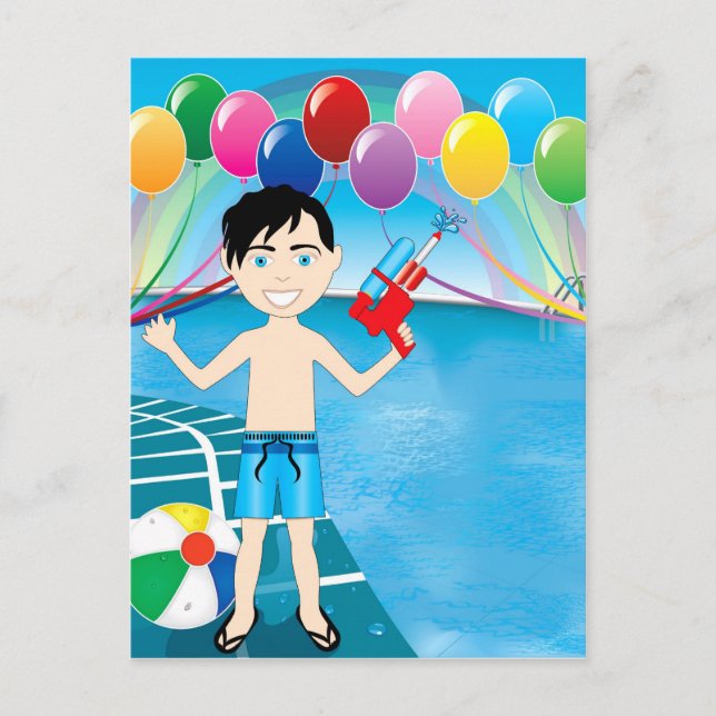 Cartão Postal Watergun Piscina Boy (Frente)