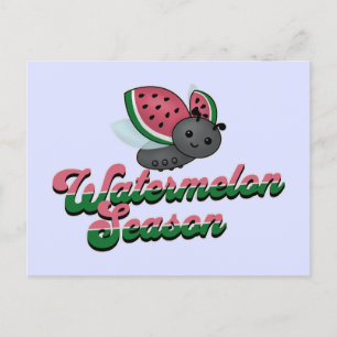 Cartão Postal Watermelon Season Ladybug
