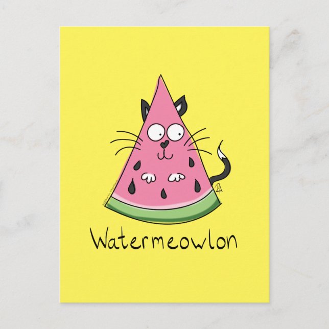 Cartão Postal Watermeowlon Watermelon Cat Funny Postcard (Frente)
