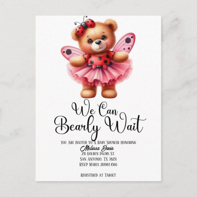Cartão Postal We Can Bearly Wait Girl Baby Shower Invitation (Frente)