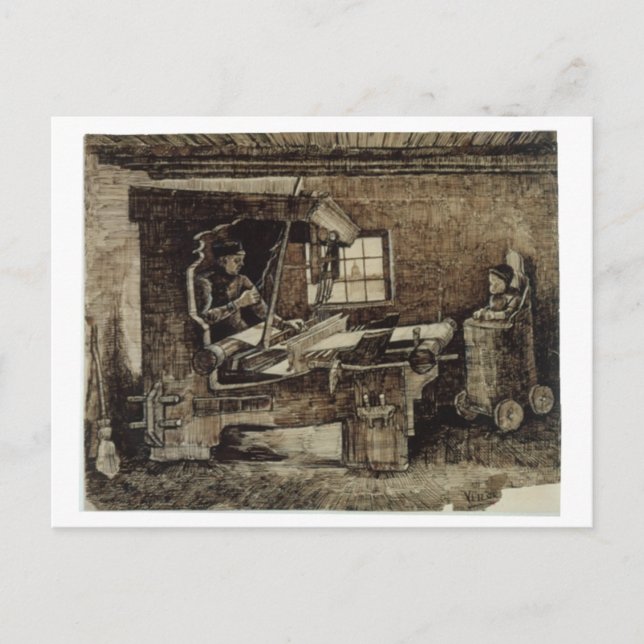 Cartão Postal Weaver com Bebê em Alta Cadeira Van Gogh Belas Art (Frente)