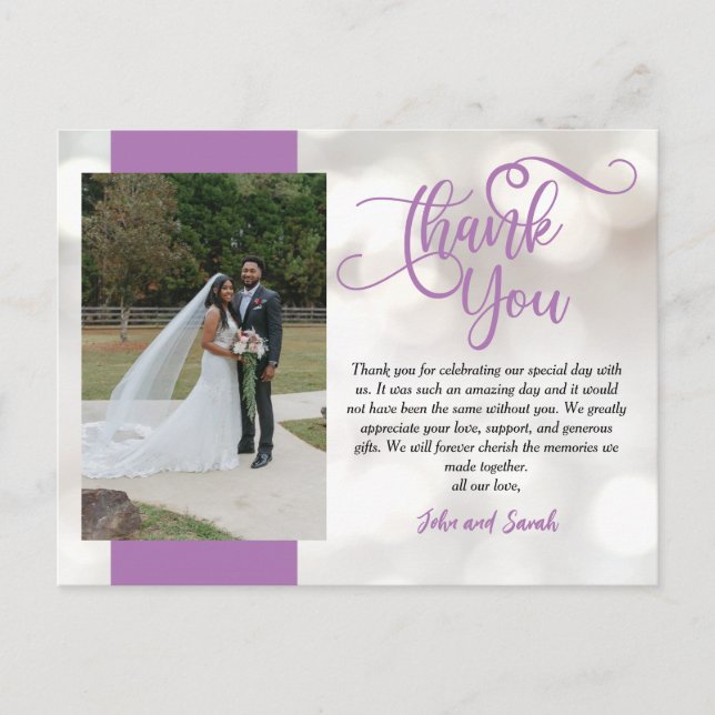 Cartão Postal Wedding Bokeh Obrigado Nota Cartão-postal (Frente)