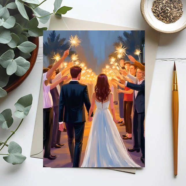 Cartão Postal Wedding Sparklers | Marriage Celebration Painted (Criador carregado)