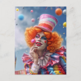 Cartão Postal Weiblicher Clown mit Blumen. Lustige Postcard