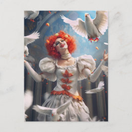 Cartão Postal Weiblicher Clown mit Tauben. Lustige Postcard