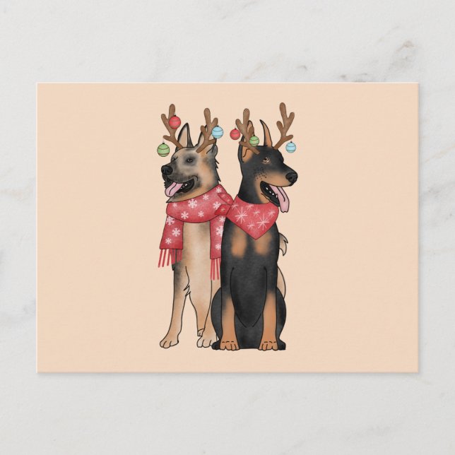 Cartão Postal Weihnacht Hunde christmas Doberham German Shepherd (Frente)