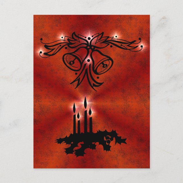 Cartão Postal Weihnachts Ornamente mit Sterne auf rot (Frente)