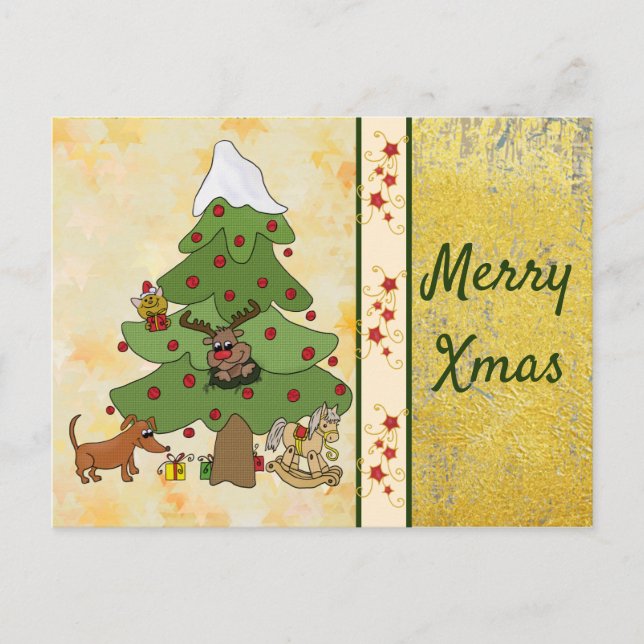 Cartão Postal Weihnachtsbaum mit Hund (Frente)