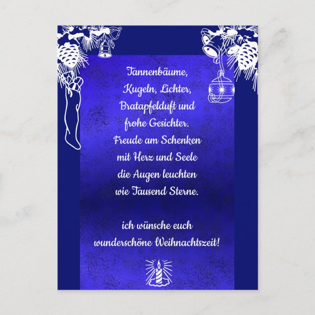 Cartão Postal Weihnachtsgedicht Deutsch, Adicione Seu Texto (Frente)