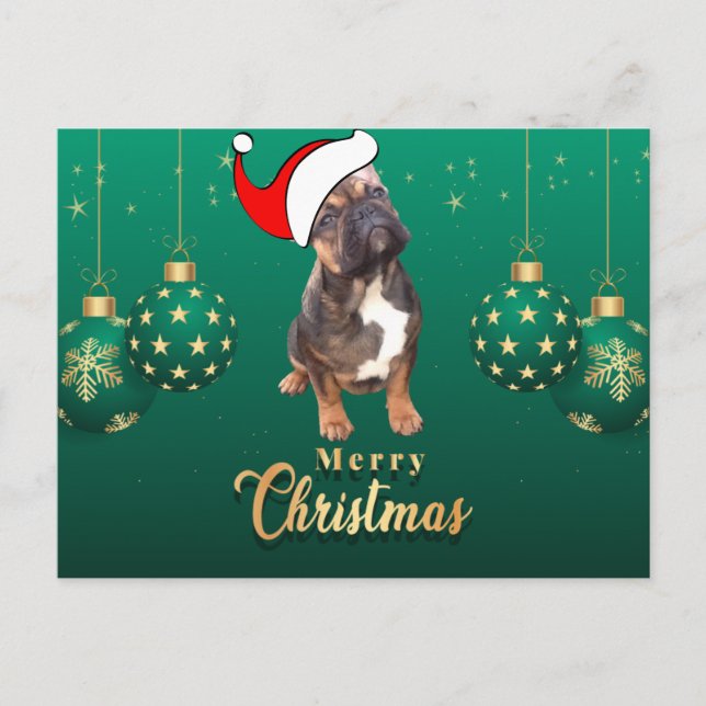 Cartão Postal Weihnachtskarte französische Bulldoggen Christmas  (Frente)