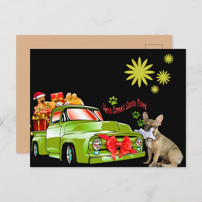 Cartão Postal Weihnachtskarte französische Bulldoggen Christmas  (Frente/Verso)
