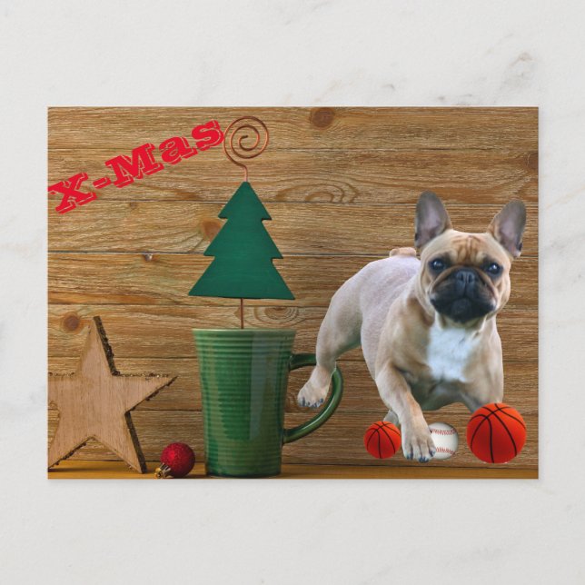 Cartão Postal Weihnachtskarte französische Bulldoggen Christmas  (Frente)