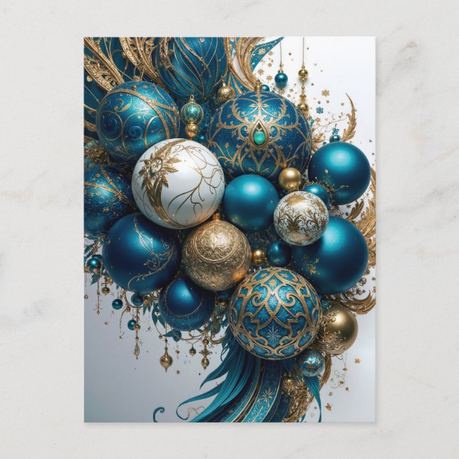 Cartão Postal Weihnachtskugeln Gold Blau Luxus Fest Standard (Frente)