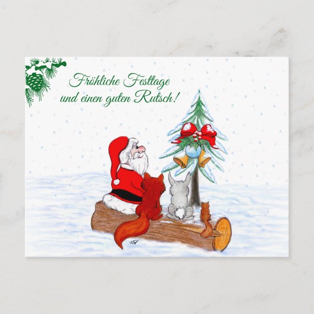 Cartão Postal Weihnachtsmann Kaninchen Fox Eichhörnchen, Deutsch (Frente)