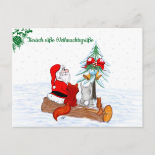 Cartão Postal Weihnachtsmann Kaninchen Fox Eichhörnchen, Deutsch
