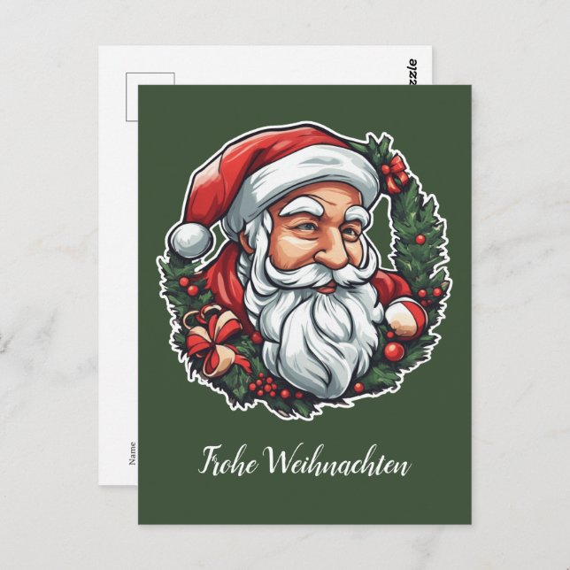 Cartão Postal Weihnachtsmannkopf mit Kranz -  (Frente/Verso)