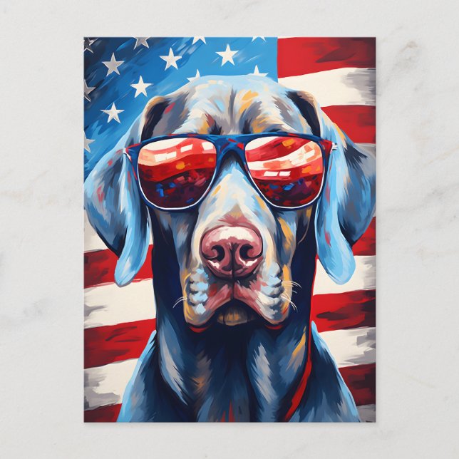 Cartão Postal Weimaraner 4 de julho Dia da Independência (Frente)