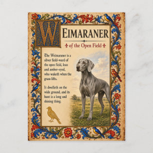 Cartão Postal Weimaraner, Arte do Bestiário Medieval