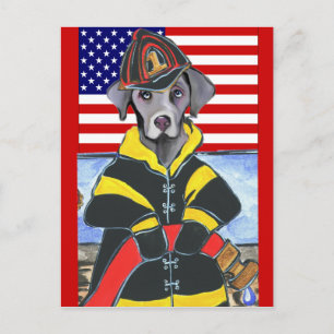 CARTÃO POSTAL WEIMARANER FIREMAN