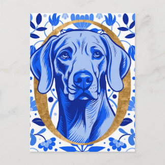 Cartão Postal Weimaraner peering thru the letter "O" in Gold