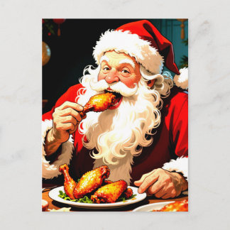 Cartão Postal Weird Santa Eating Chicken