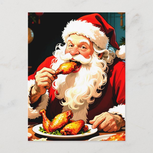 Cartão Postal Weird Santa Eating Chicken (Frente)