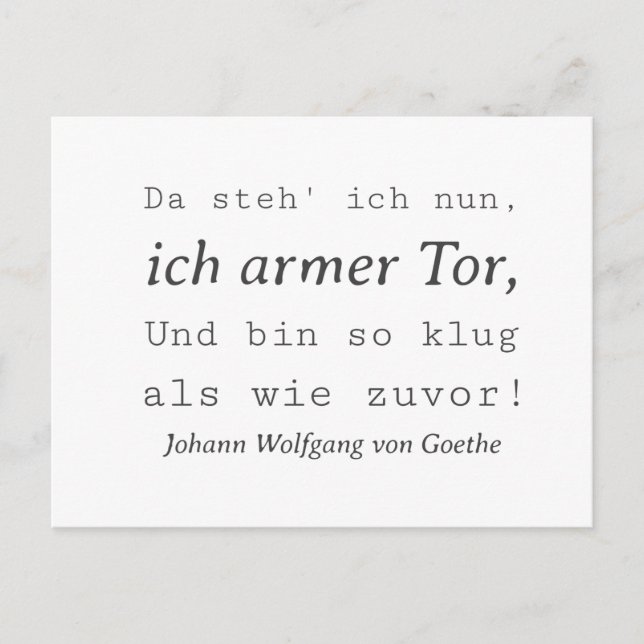 Cartão Postal Weisse Goethe Zitat So klug als wie zuvor (Frente)