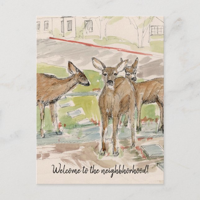 Cartão Postal Welcome to the Neighborhood Deer Lawn (Frente)