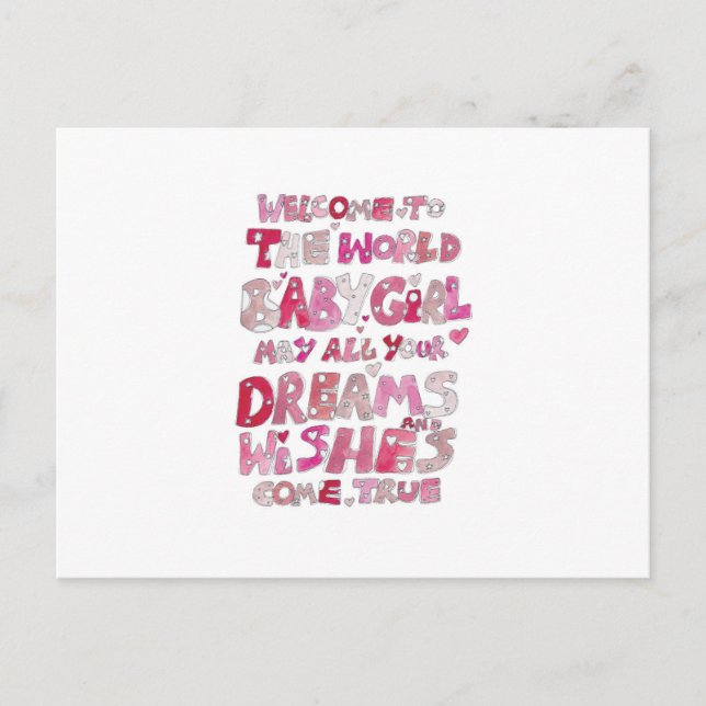 Cartão Postal Welcome To The World Baby Girl (Frente)