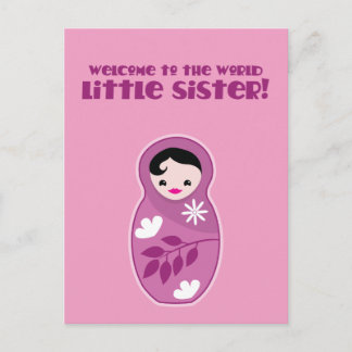 Cartão Postal Welcome to the World little sister! babushka dolls