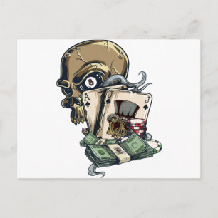 Cartão Postal Wellcoda Skull Head Brincando Morte