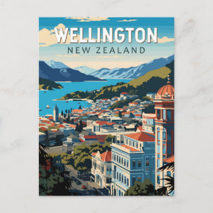 Cartão Postal Wellington Nova Zelândia Viagem Arte Vintage