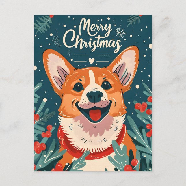 Cartão Postal Welsh Corgi Christmas (Frente)