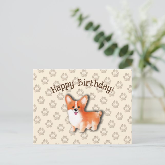 Cartão Postal Welsh Corgi Pembroke Feliz Aniversário Editável (Em pé/Frente)