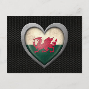 Cartão Postal Welsh Heart Flag Steel Mesh Effect
