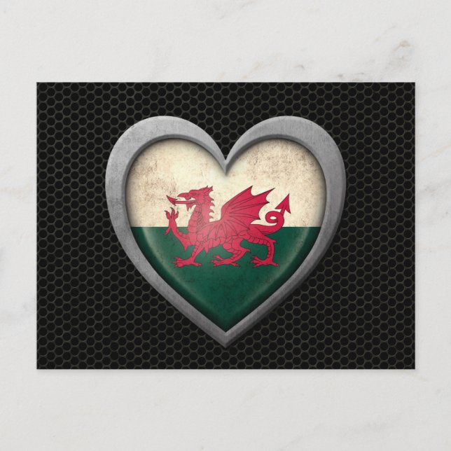 Cartão Postal Welsh Heart Flag Steel Mesh Effect (Frente)