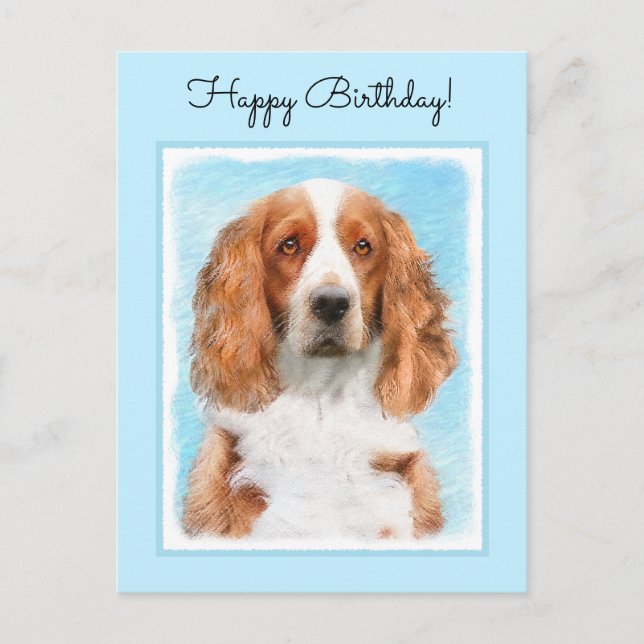 Cartão Postal Welsh Springer Spaniel Painting - Arte Original De (Frente)