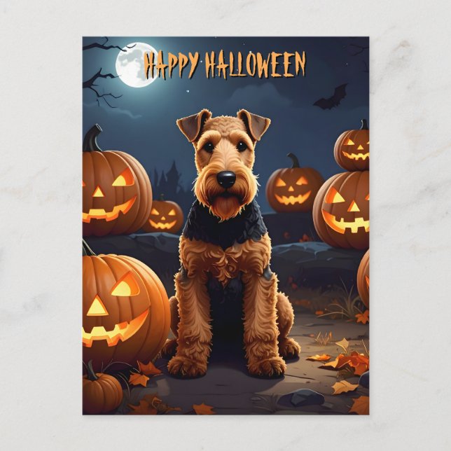 Cartão Postal Welsh Terrier Halloween (Frente)