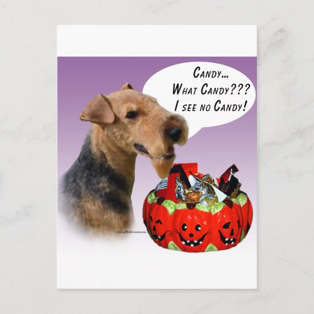 Cartão Postal Welsh Terrier Halloween Candy (Frente)