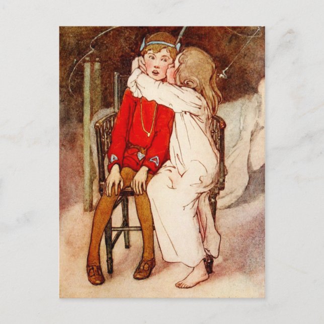 Cartão Postal Wendy que beija Peter Pan (Frente)