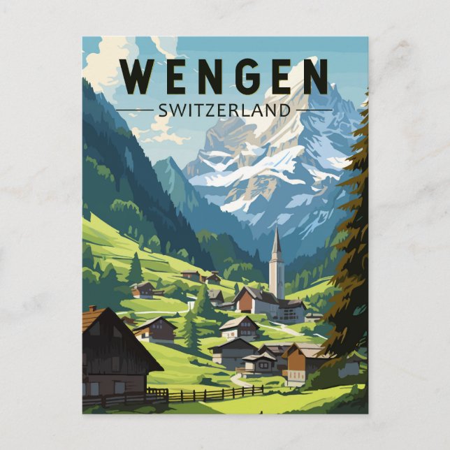 Cartão Postal Wengen Suiça Art Vintage (Frente)