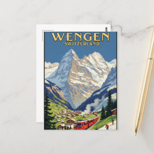 Cartão Postal Wengen Suiça Art Vintage