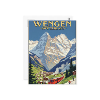 Cartão Postal Wengen Suiça Art Vintage