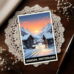 Cartão Postal Wengen, Suíça: Viagens Antigas dos Anos 60