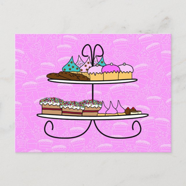 Cartão Postal wenskaart - Party Girls - High Tea - cupcakes (Frente)