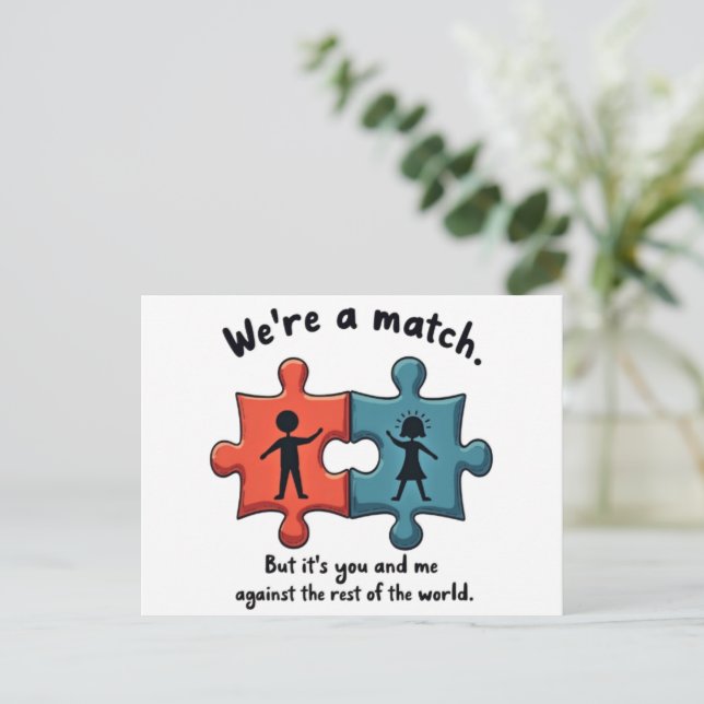 Cartão Postal We're a Match: Perfect Puzzle Piece Love (Em pé/Frente)