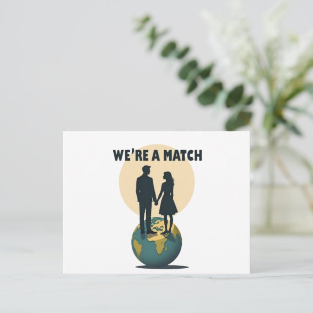 Cartão Postal We're a Match: Romantic Globe-Trotting Couple  (Em pé/Frente)